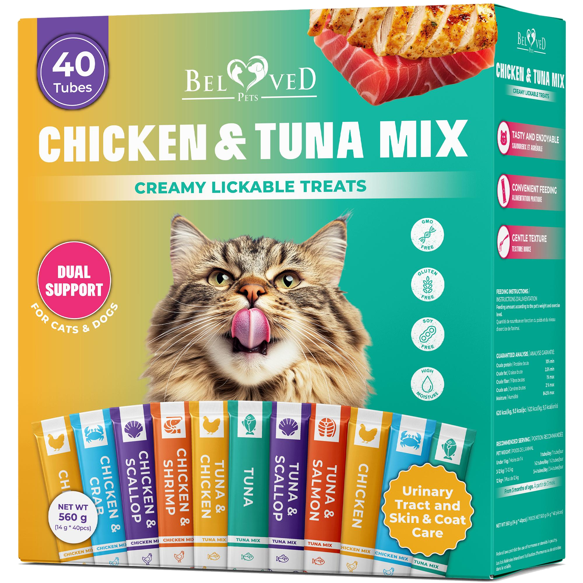 Beloved Pets Creamy Lickable Cat Treats Chicken & Tuna Mix Squeeze Tubes